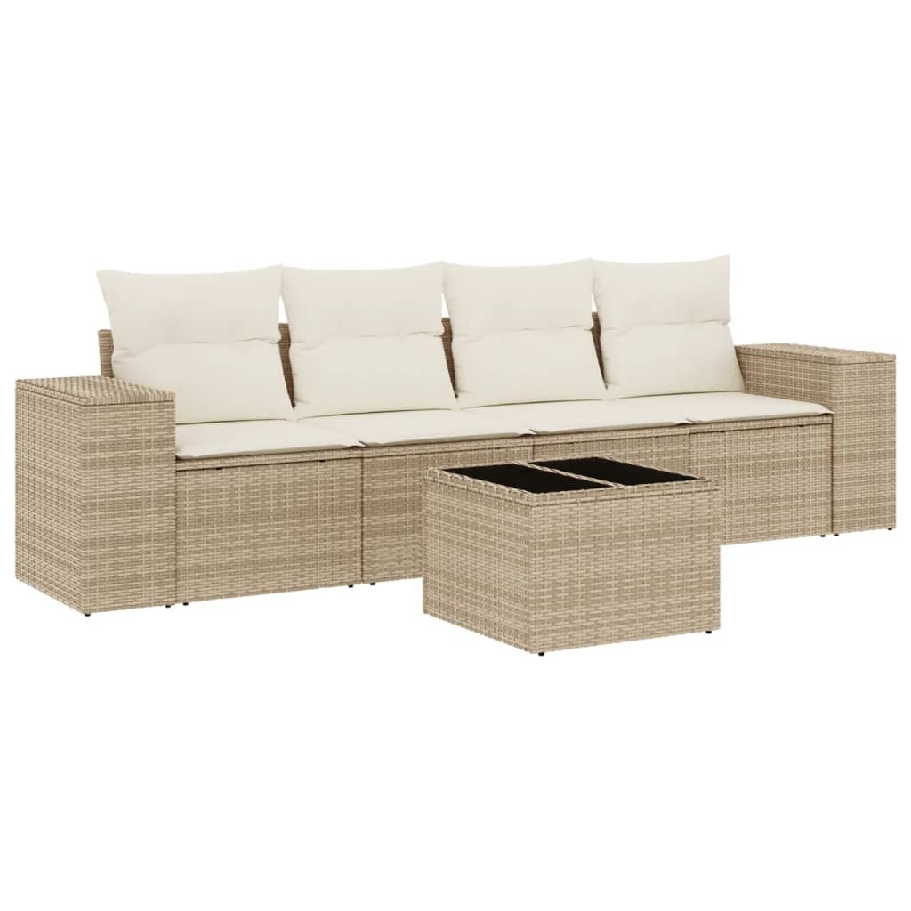 Set canapele de grădină cu perne, 5 piese, bej, poliratan GartenMobel Dekor