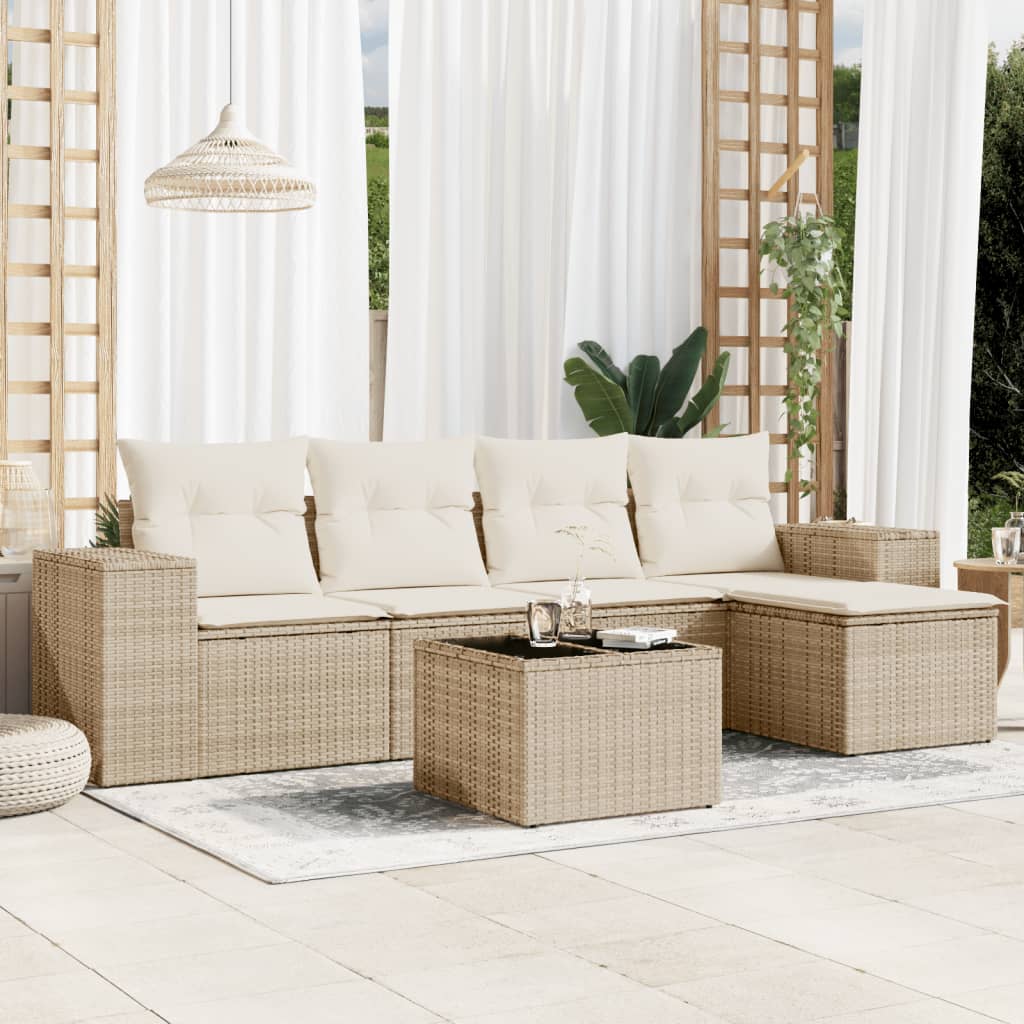 Set canapele de grădină cu perne, 6 piese, bej, poliratan GartenMobel Dekor