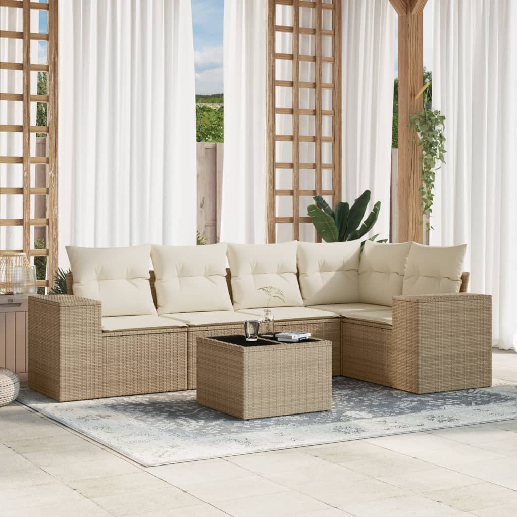 Set canapele de grădină cu perne, 6 piese, bej, poliratan GartenMobel Dekor