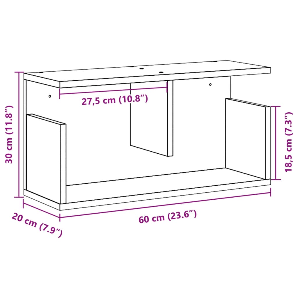Dulap de perete, stejar fumuriu, 60x20x30 cm, lemn prelucrat GartenMobel Dekor