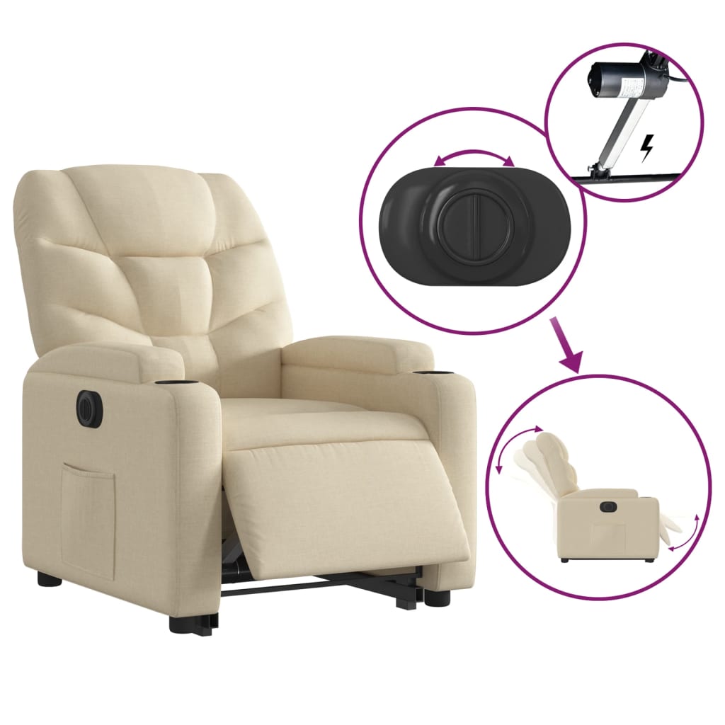 Fotoliu electric rabatabil cu ridicare, crem, textil GartenMobel Dekor
