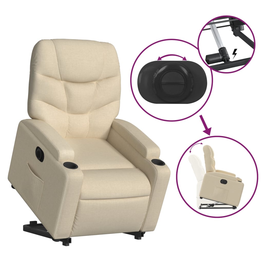 Fotoliu electric rabatabil cu ridicare, crem, textil GartenMobel Dekor