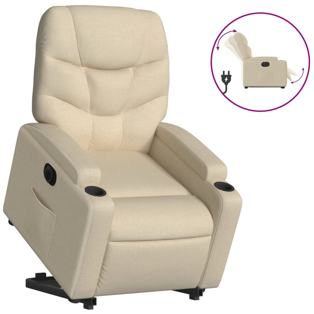 Fotoliu electric rabatabil cu ridicare, crem, textil GartenMobel Dekor