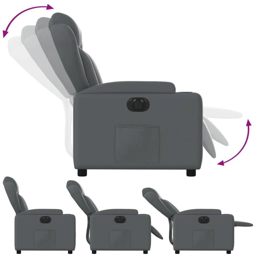 Fotoliu rabatabil electric, gri, piele ecologică GartenMobel Dekor