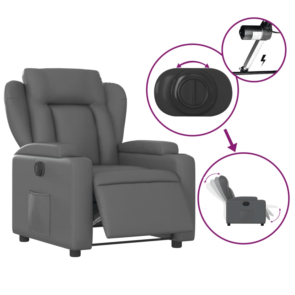 Fotoliu rabatabil electric, gri, piele ecologică GartenMobel Dekor