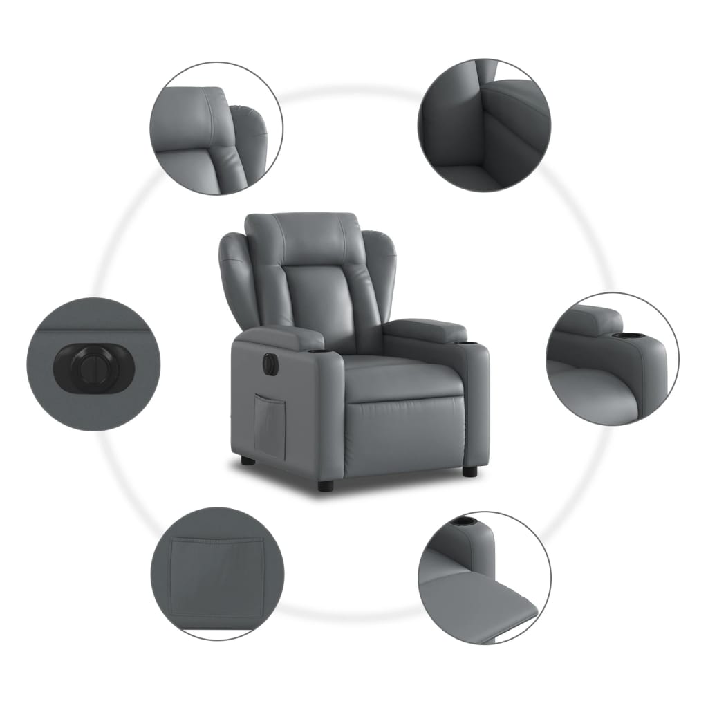Fotoliu rabatabil electric, gri, piele ecologică GartenMobel Dekor