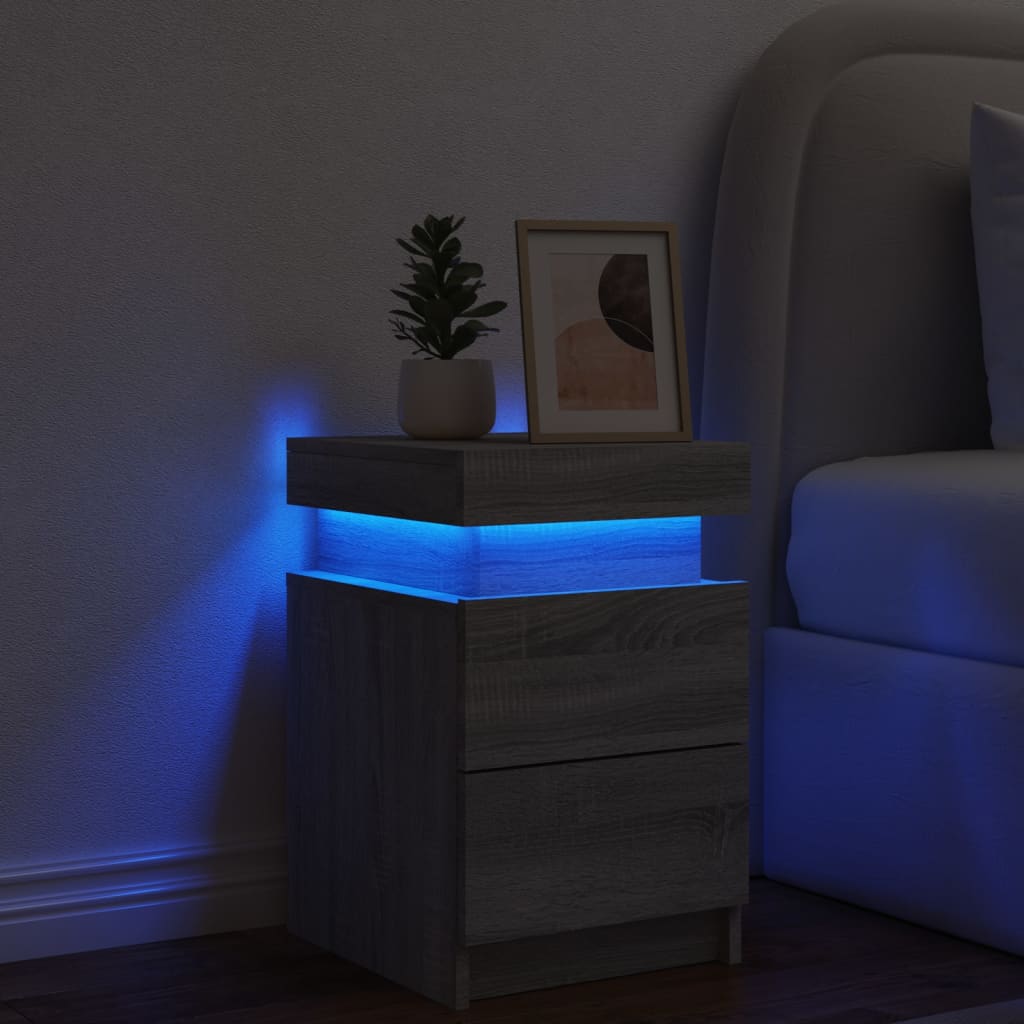 Noptieră cu lumini LED, gri sonoma, 35x39x55 cm GartenMobel Dekor