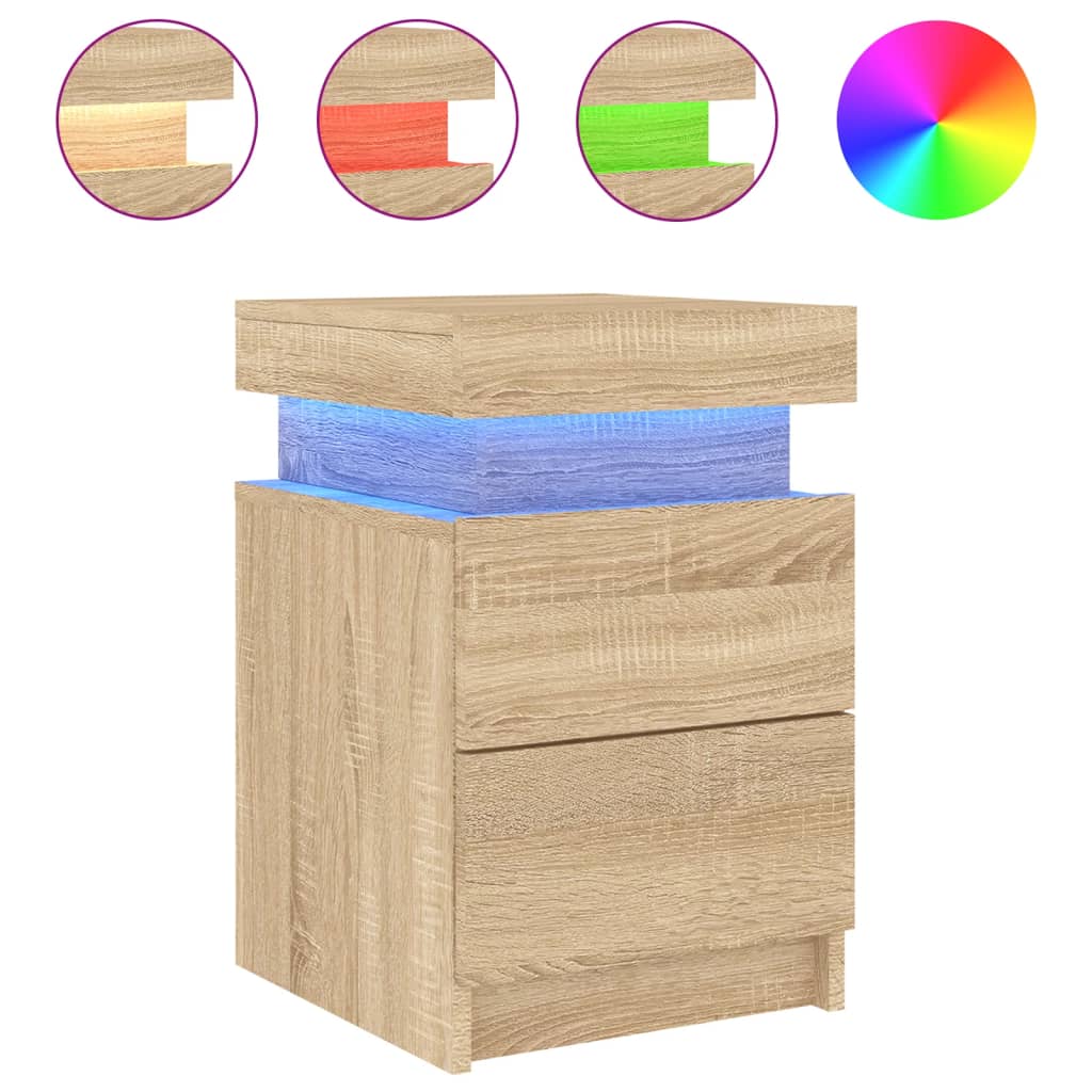 Noptieră cu lumini LED, stejar sonoma, 35x39x55 cm GartenMobel Dekor