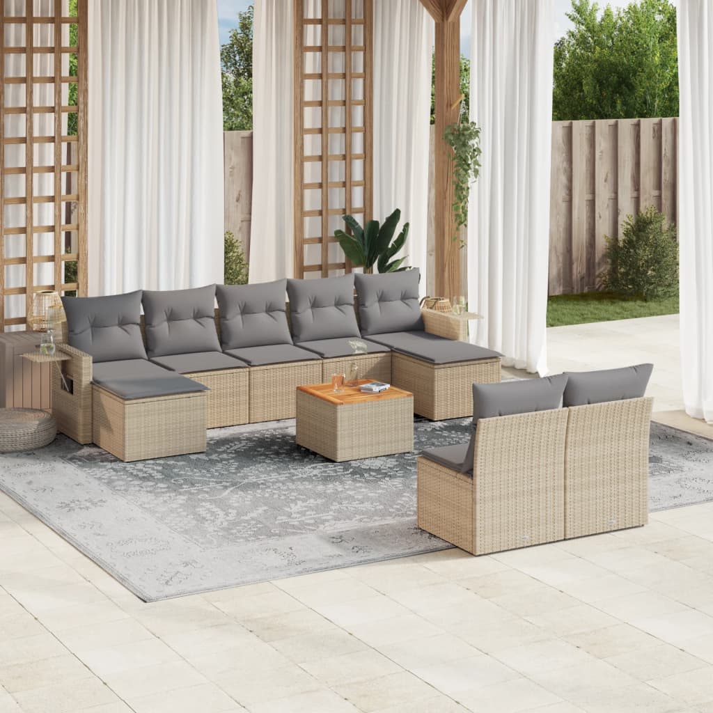 Set canapele de grădină, 10 piese, cu perne, bej, poliratan GartenMobel Dekor