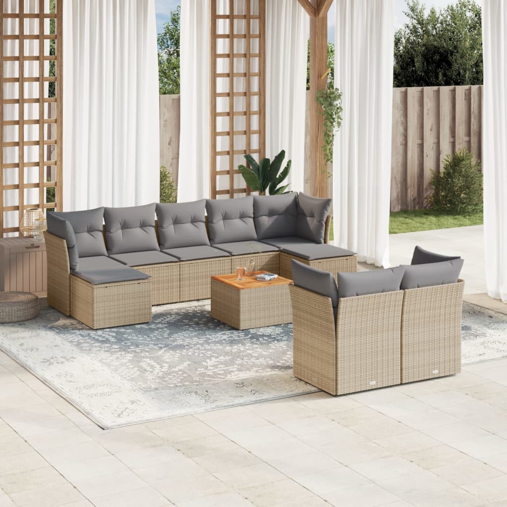 Set canapele de grădină, 10 piese, cu perne, bej, poliratan GartenMobel Dekor