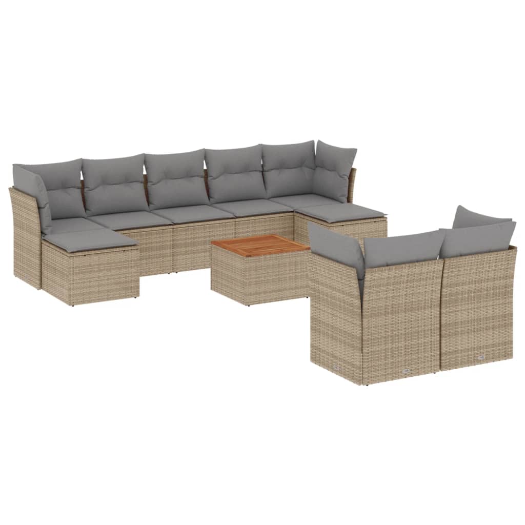 Set canapele de grădină, 10 piese, cu perne, bej, poliratan GartenMobel Dekor