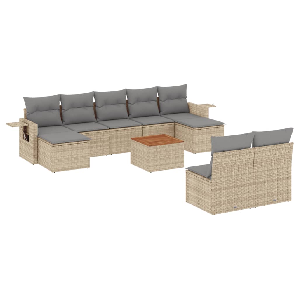 Set canapele de grădină, 10 piese, cu perne, bej, poliratan GartenMobel Dekor