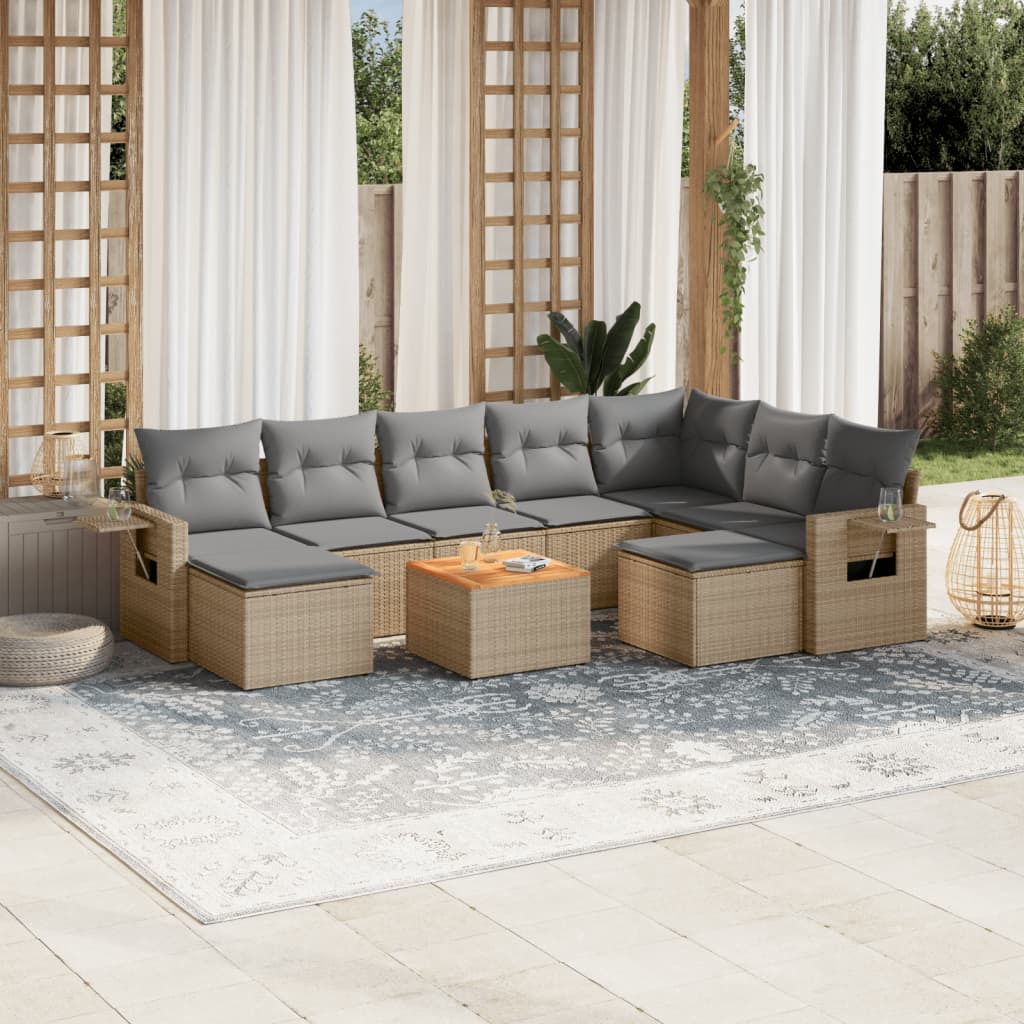 Set canapele de grădină, 10 piese, cu perne, bej, poliratan GartenMobel Dekor