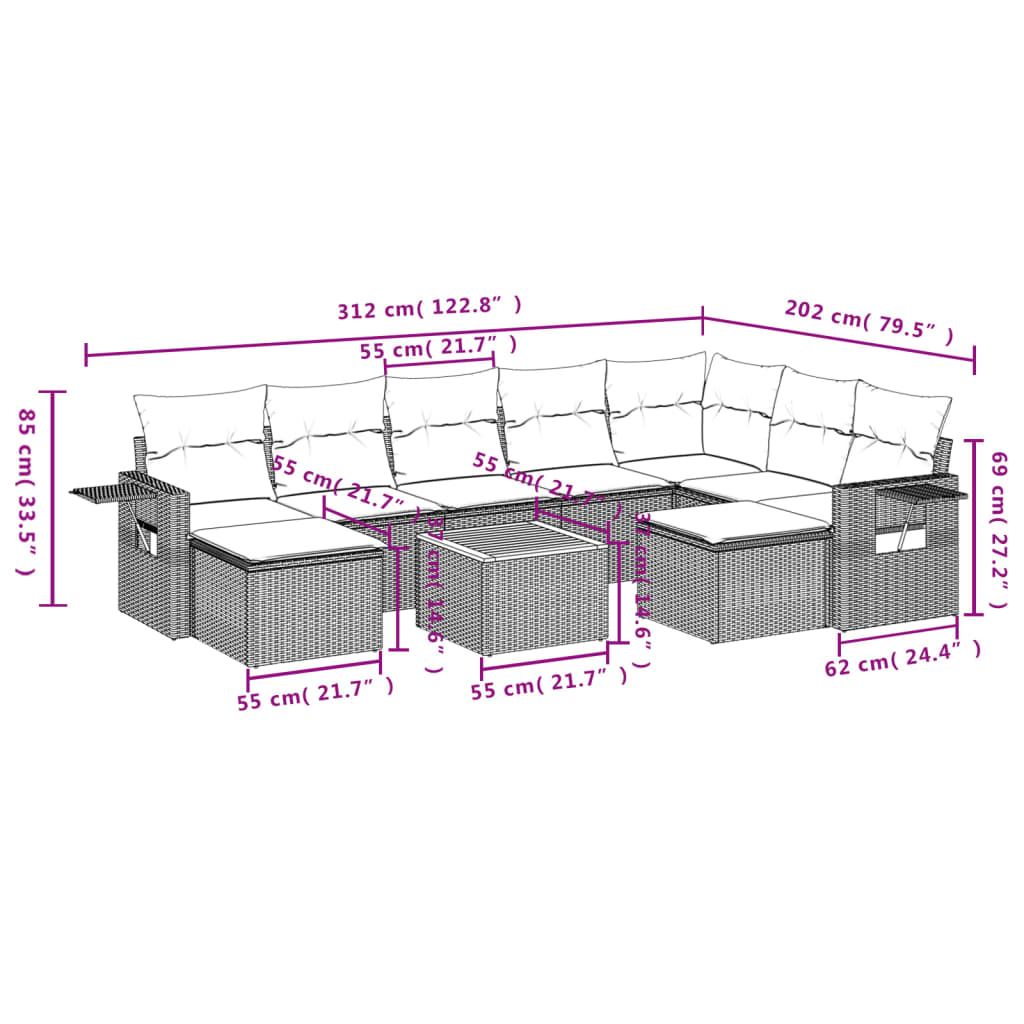 Set canapele de grădină, 10 piese, cu perne, bej, poliratan GartenMobel Dekor