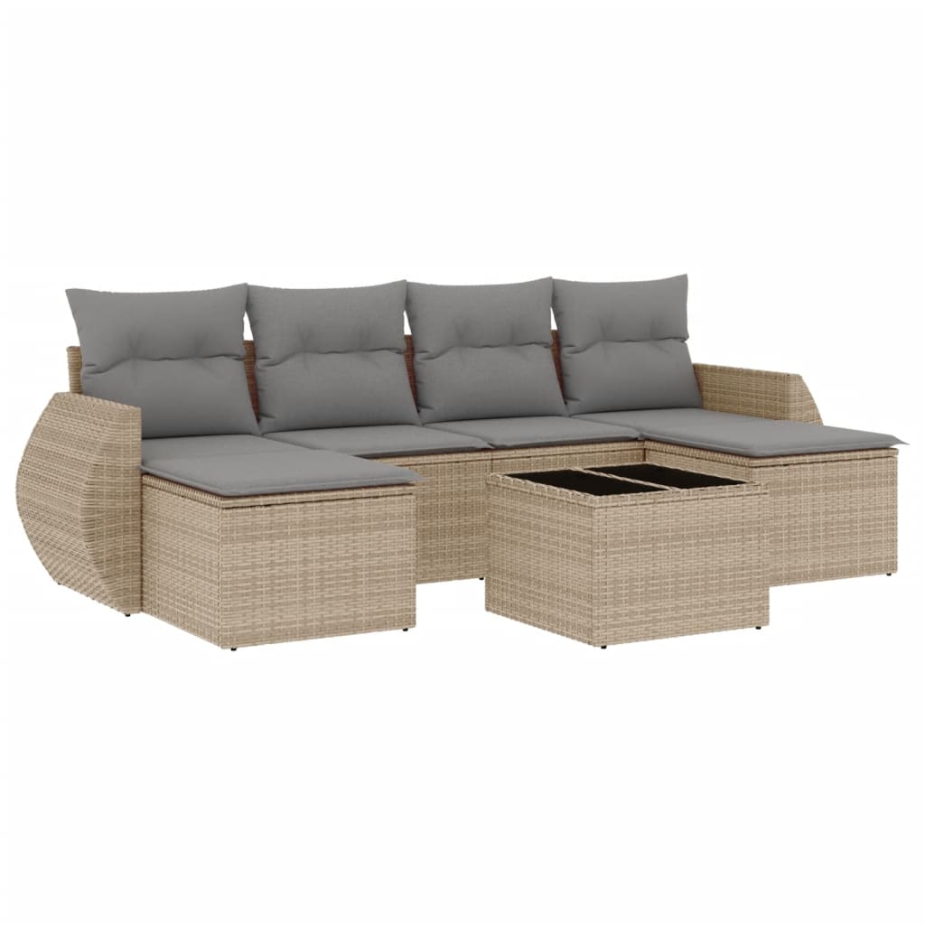 Set canapele de grădină, 7 piese, cu perne, bej, poliratan GartenMobel Dekor