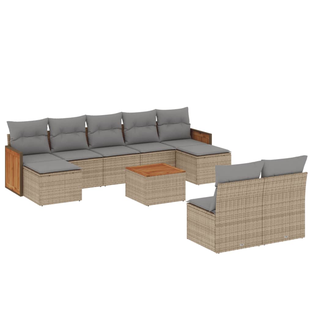 Set canapele de grădină cu perne, 10 piese, bej, poliratan GartenMobel Dekor