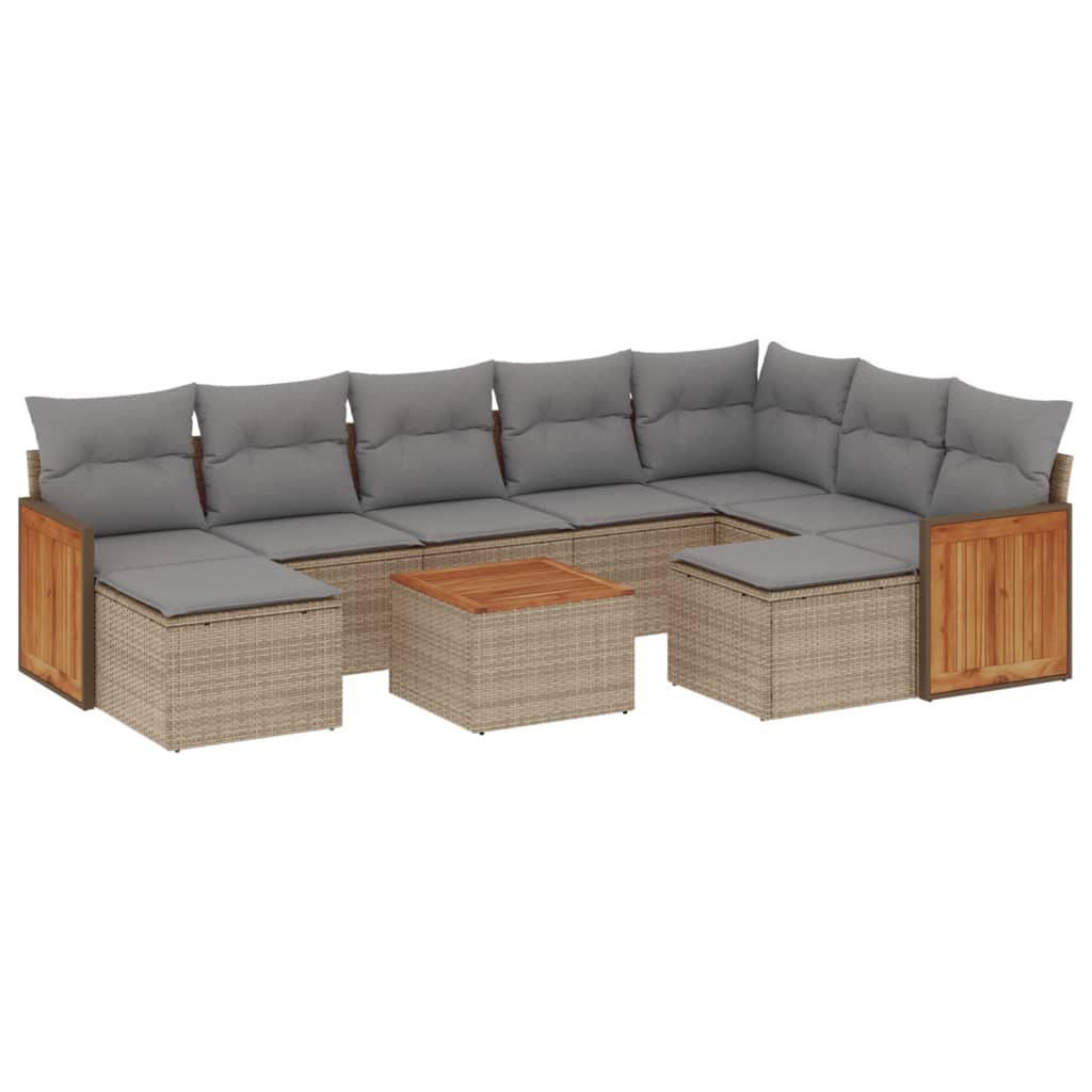 Set canapele de grădină cu perne, 10 piese, bej, poliratan GartenMobel Dekor