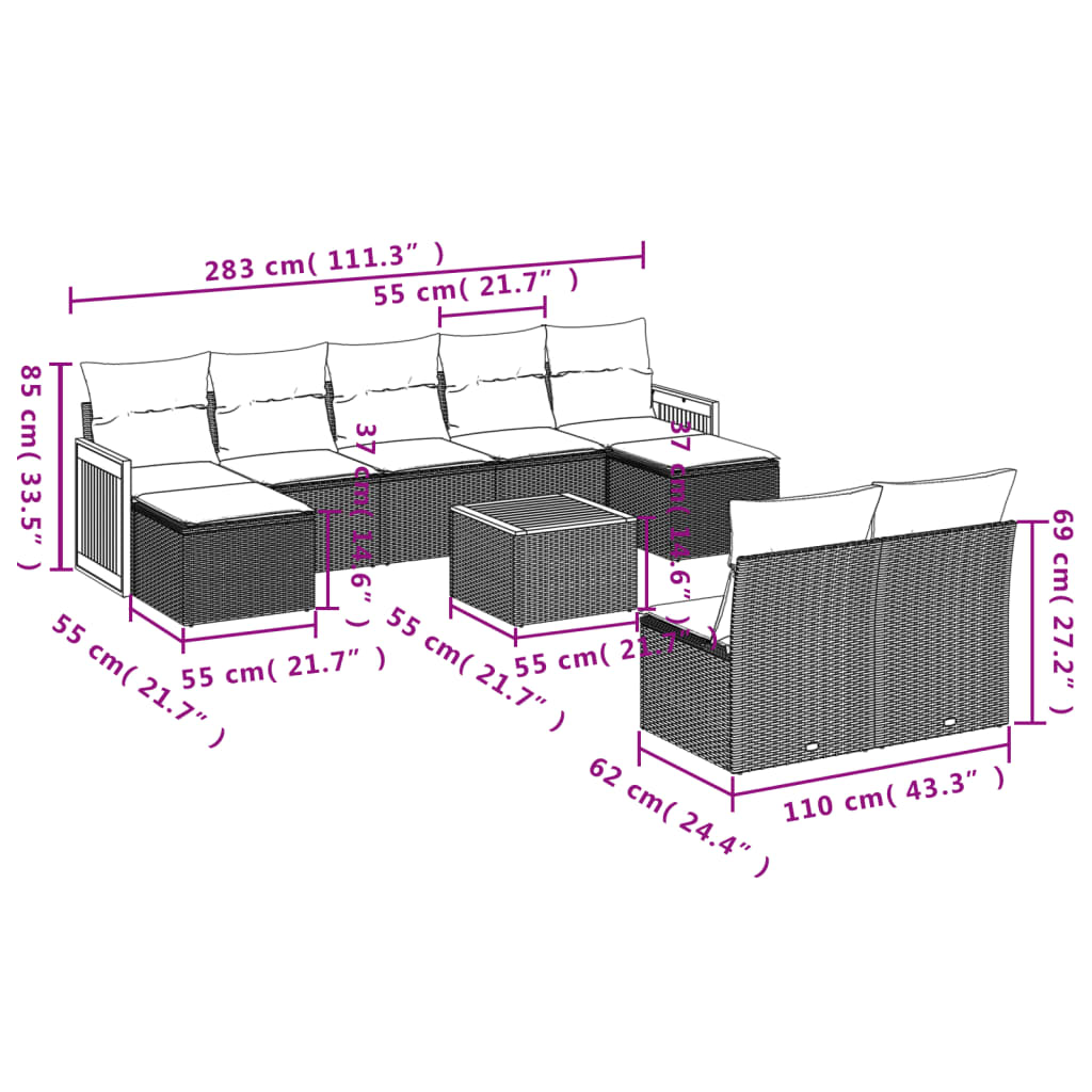 Set canapele de grădină cu perne, 10 piese, bej, poliratan GartenMobel Dekor