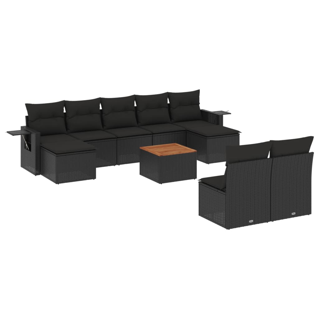 Set canapele de grădină cu perne, 10 piese, negru, poliratan GartenMobel Dekor
