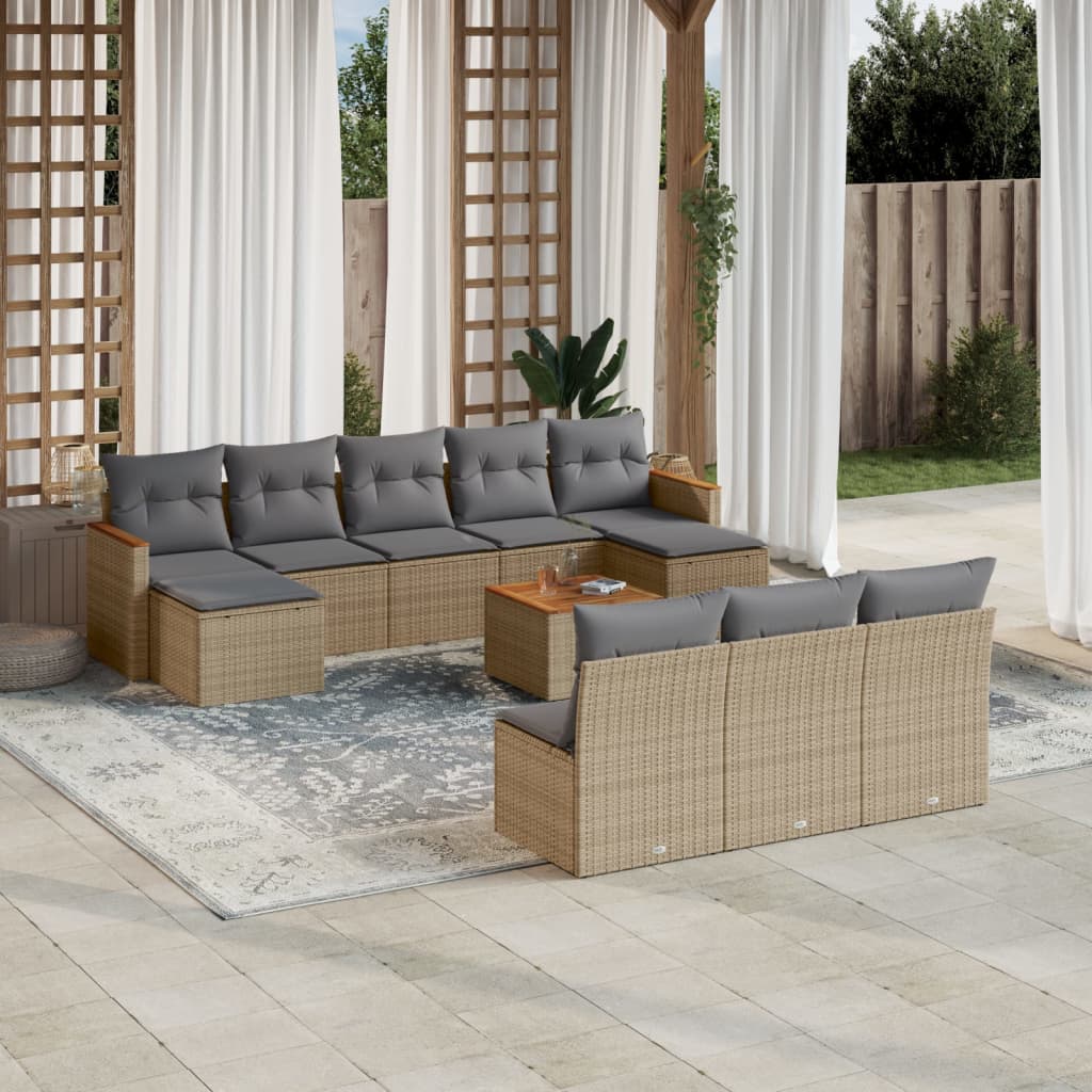 Set canapele de grădină cu perne, 11 piese, bej, poliratan GartenMobel Dekor