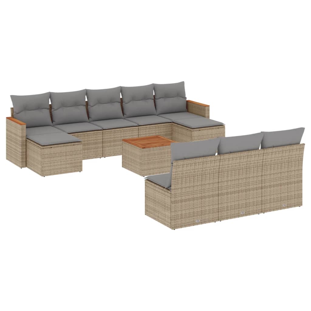 Set canapele de grădină cu perne, 11 piese, bej, poliratan GartenMobel Dekor