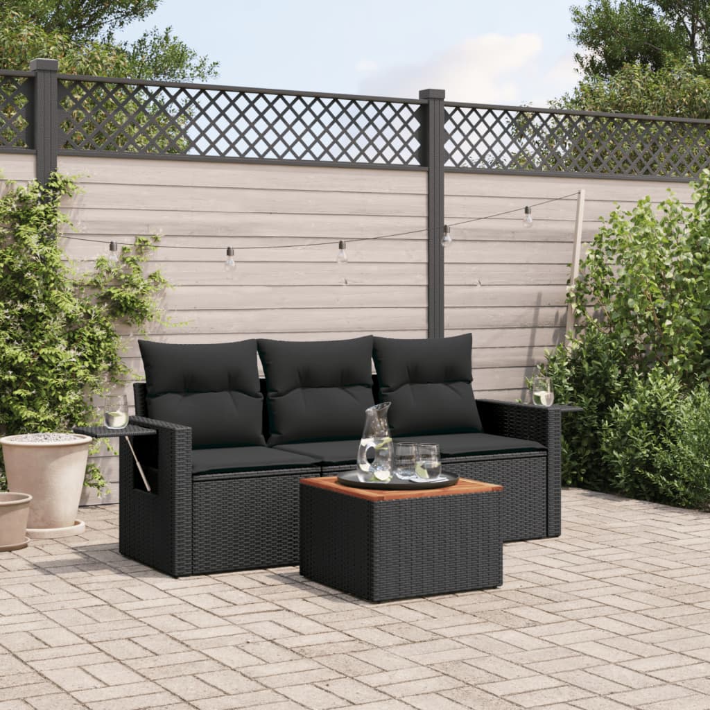 Set mobilier de grădină cu perne, 4 piese, negru, poliratan GartenMobel Dekor