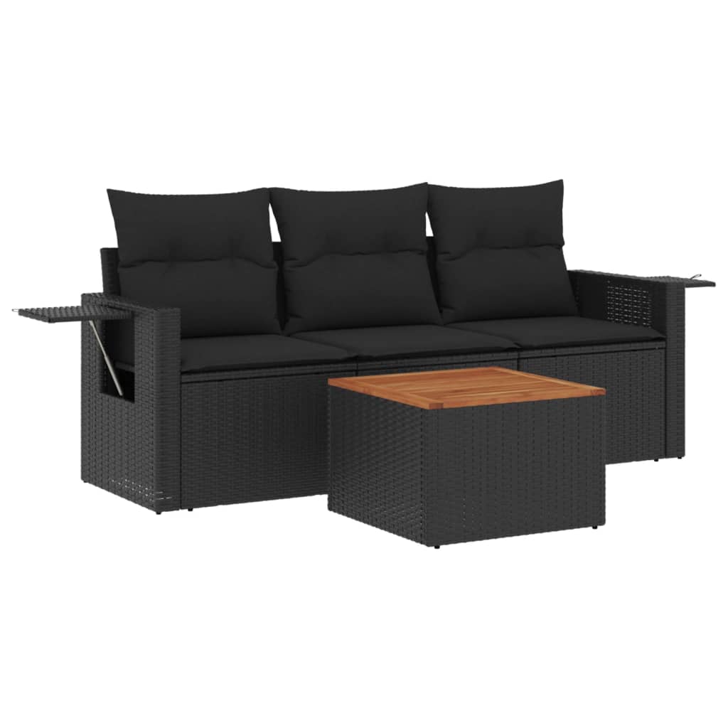 Set mobilier de grădină cu perne, 4 piese, negru, poliratan GartenMobel Dekor