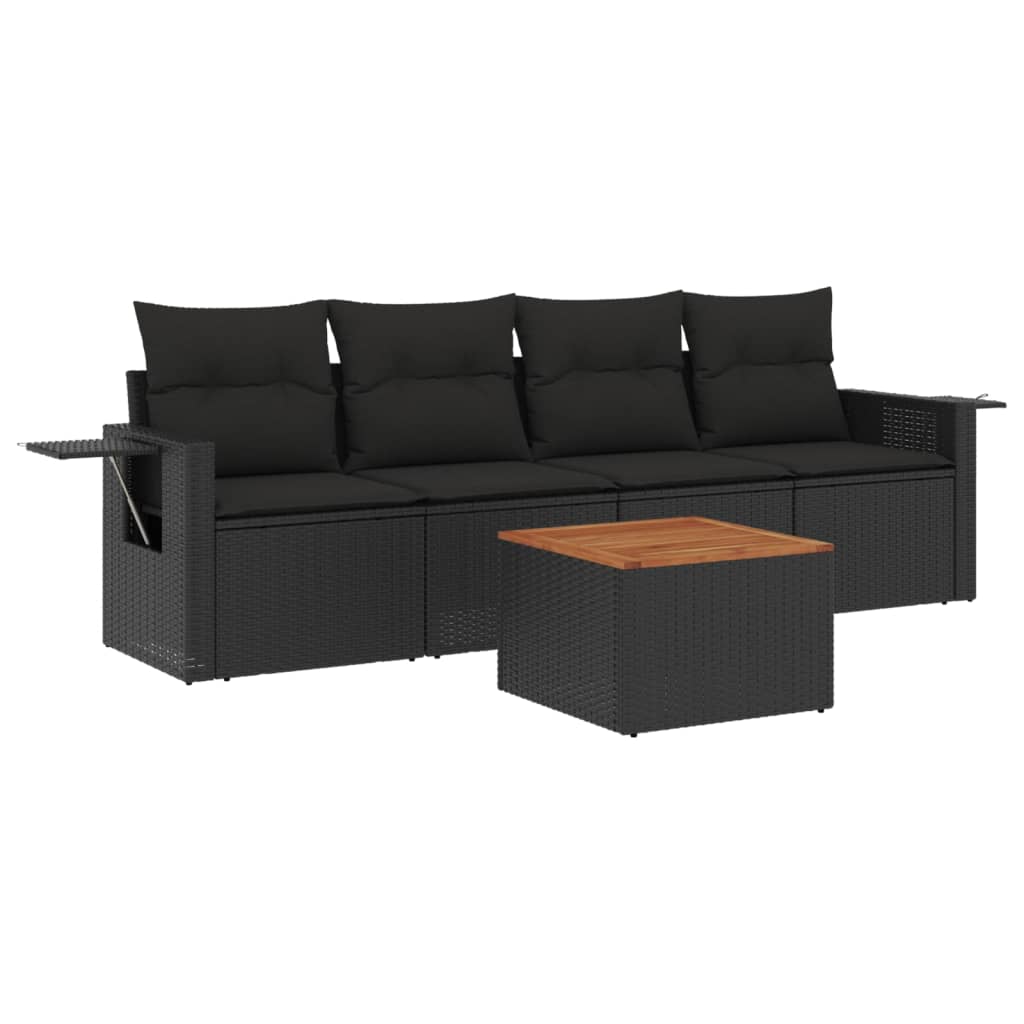 Set mobilier de grădină cu perne, 5 piese, negru, poliratan GartenMobel Dekor