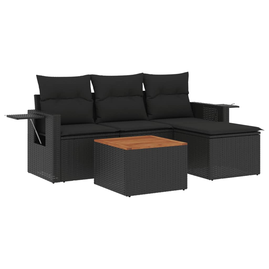 Set mobilier de grădină cu perne, 5 piese, negru, poliratan GartenMobel Dekor