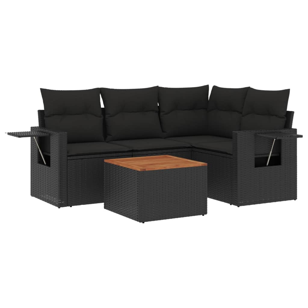 Set mobilier de grădină cu perne, 5 piese, negru, poliratan GartenMobel Dekor