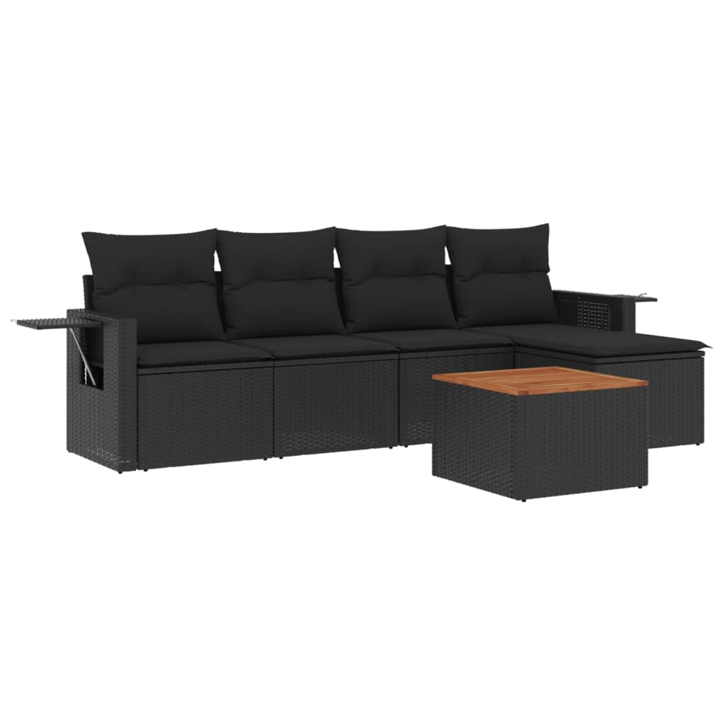 Set mobilier de grădină cu perne, 6 piese, negru, poliratan GartenMobel Dekor