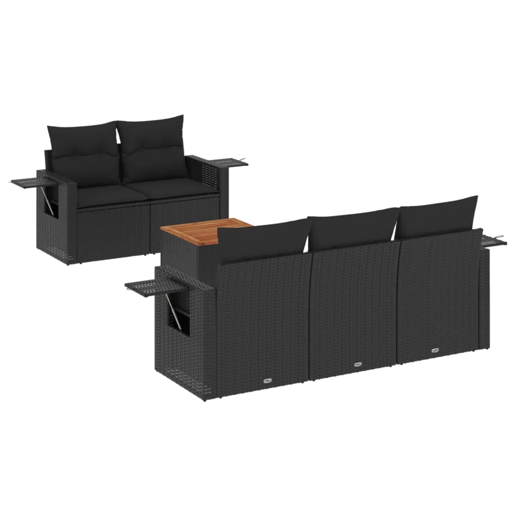 Set mobilier de grădină cu perne, 6 piese, negru, poliratan GartenMobel Dekor