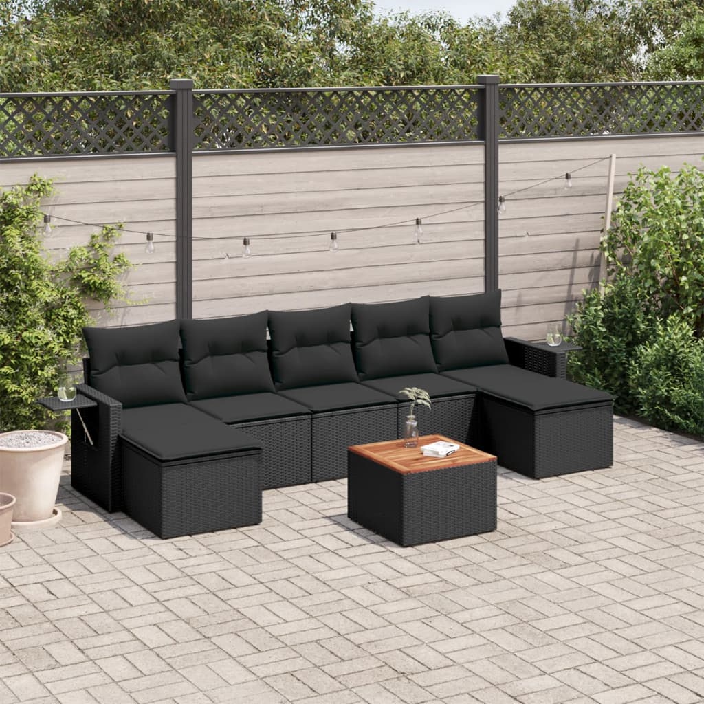 Set mobilier de grădină cu perne, 8 piese, negru, poliratan GartenMobel Dekor