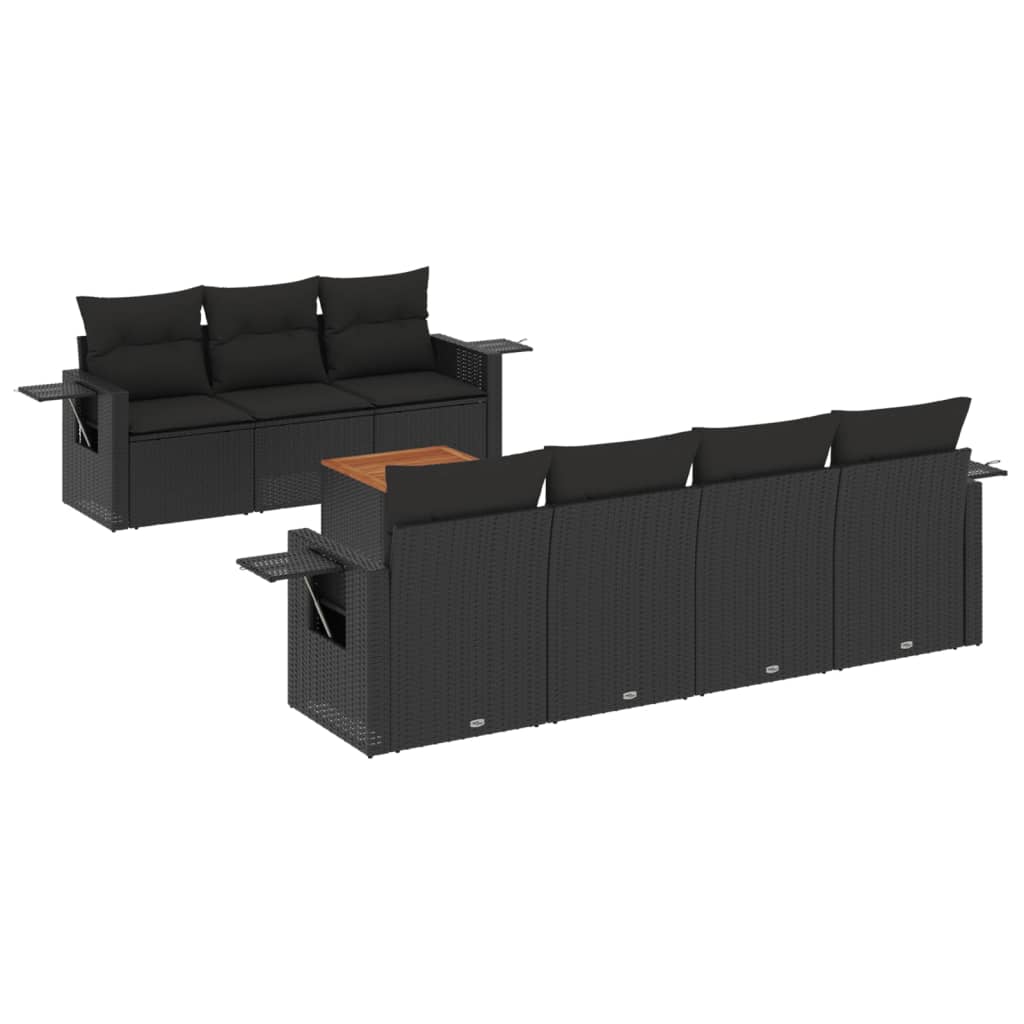 Set mobilier de grădină cu perne, 8 piese, negru, poliratan GartenMobel Dekor