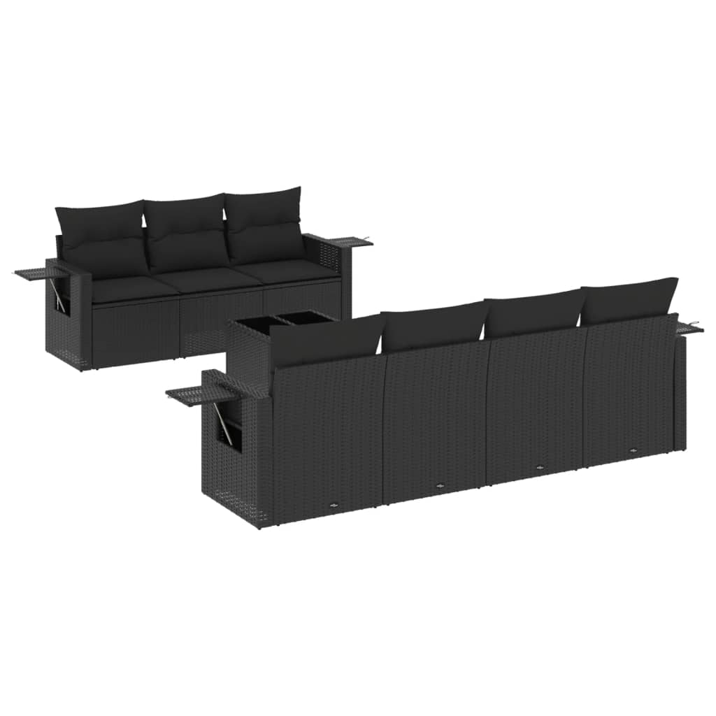 Set mobilier de grădină cu perne, 8 piese, negru, poliratan GartenMobel Dekor