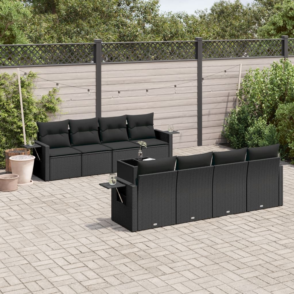 Set mobilier de grădină cu perne, 9 piese, negru, poliratan GartenMobel Dekor