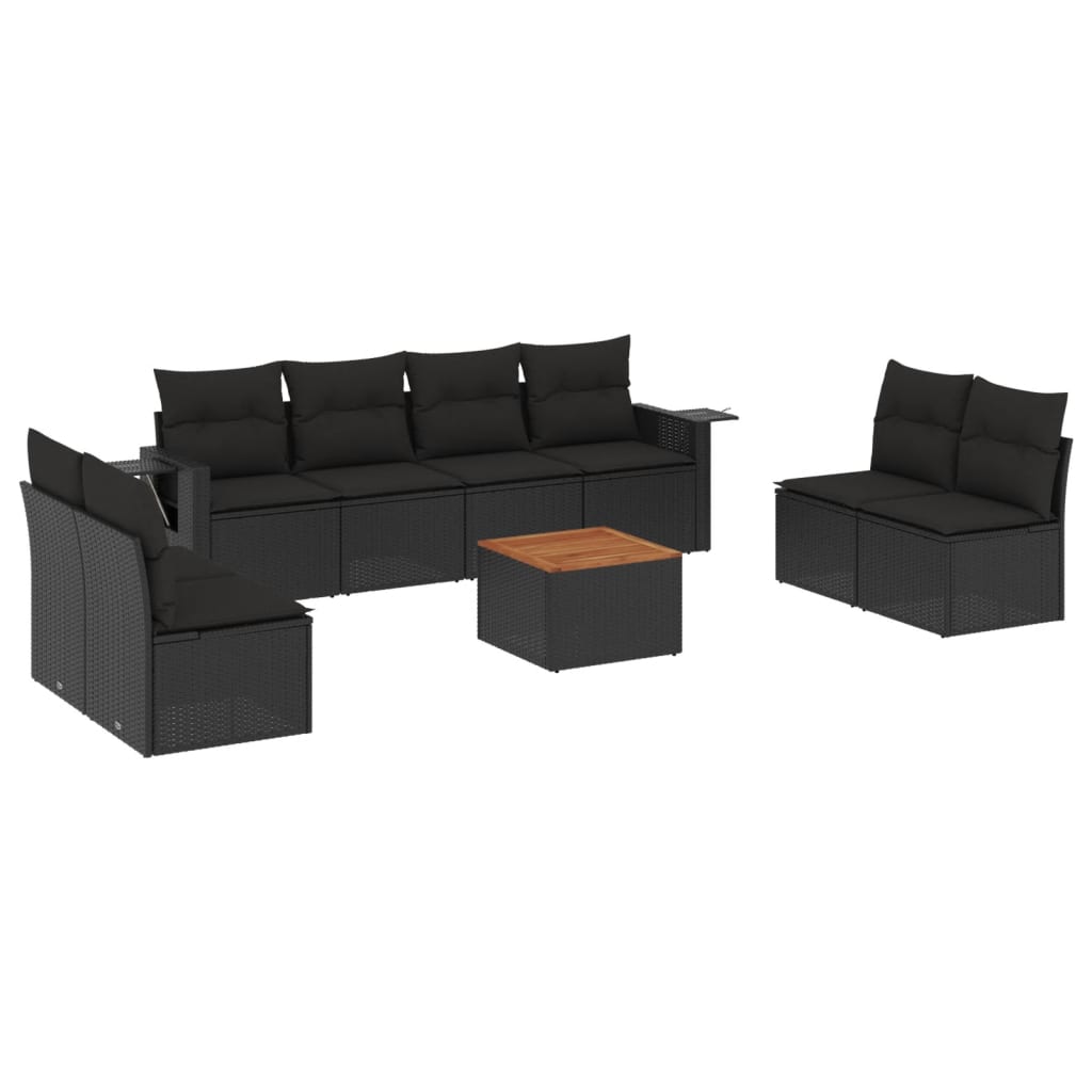 Set mobilier de grădină cu perne, 9 piese, negru, poliratan GartenMobel Dekor