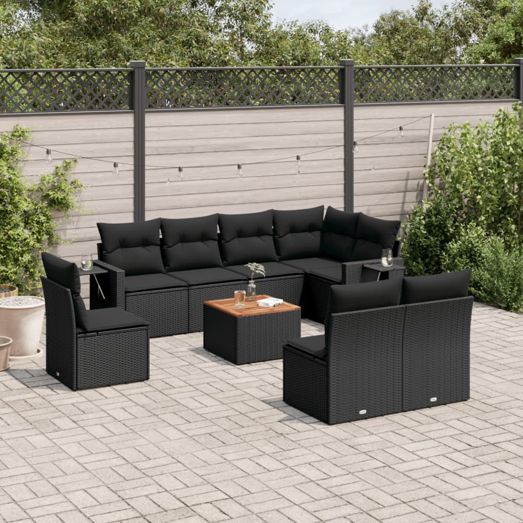 Set mobilier de grădină cu perne, 9 piese, negru, poliratan GartenMobel Dekor