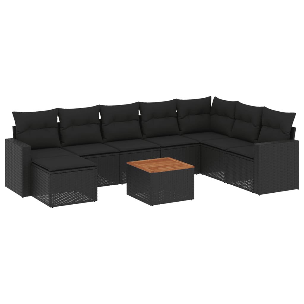 Set mobilier de grădină cu perne, 9 piese, negru, poliratan GartenMobel Dekor