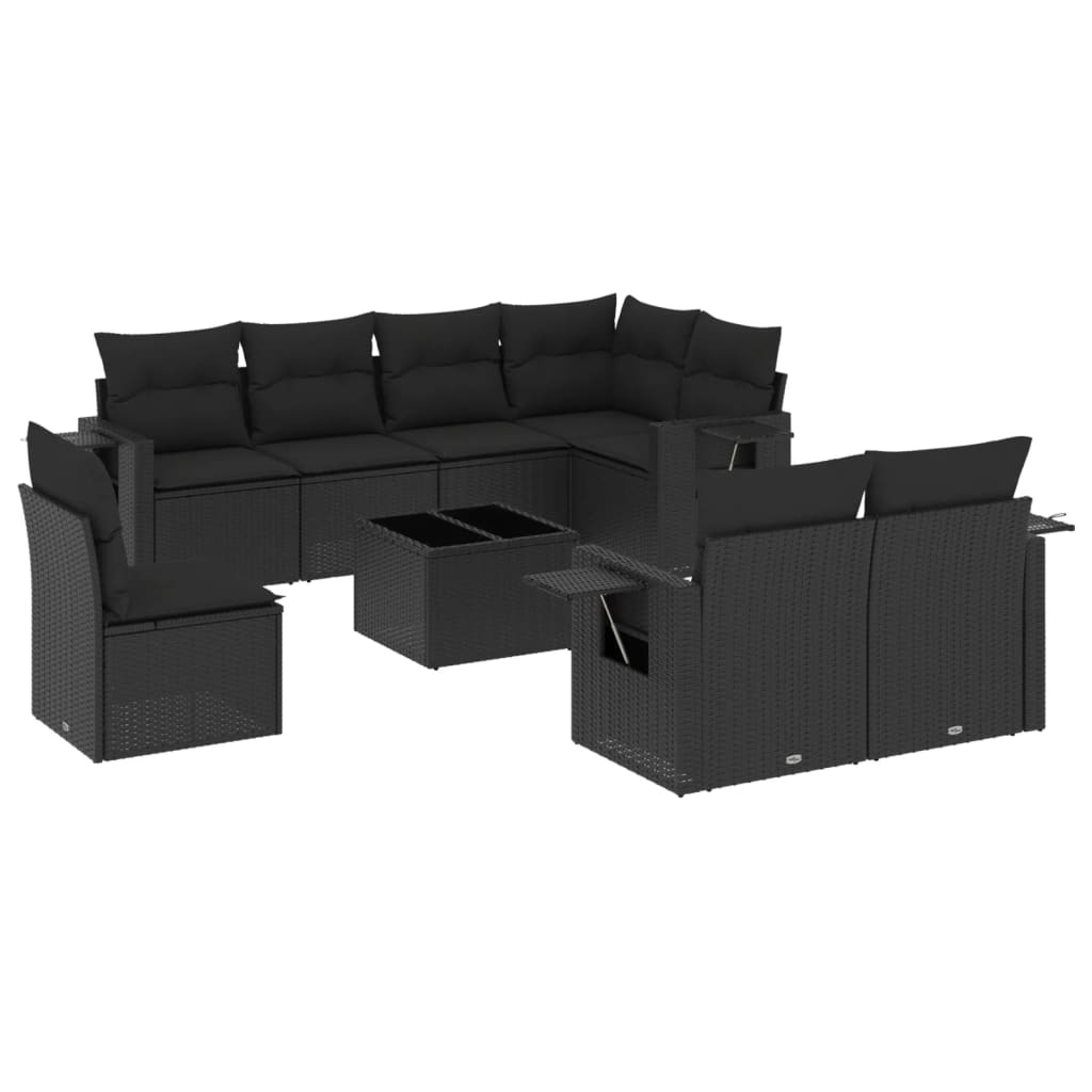 Set mobilier de grădină cu perne, 9 piese, negru, poliratan GartenMobel Dekor