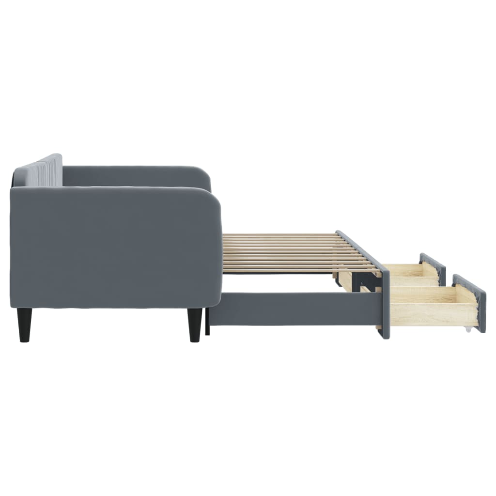 Pat de zi cu extensie și sertare gri închis 90x200 cm catifea GartenMobel Dekor