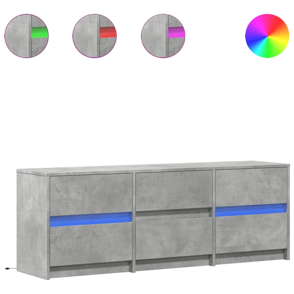 Dulap TV cu LED, gri beton, 140x34x50 cm, lemn prelucrat GartenMobel Dekor