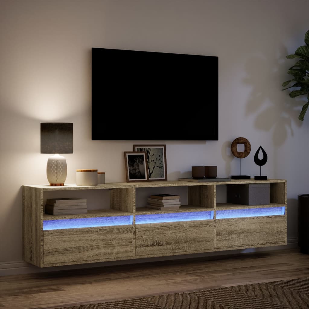 Dulap TV de perete cu lumini LED, stejar sonoma, 180x31x45 cm GartenMobel Dekor