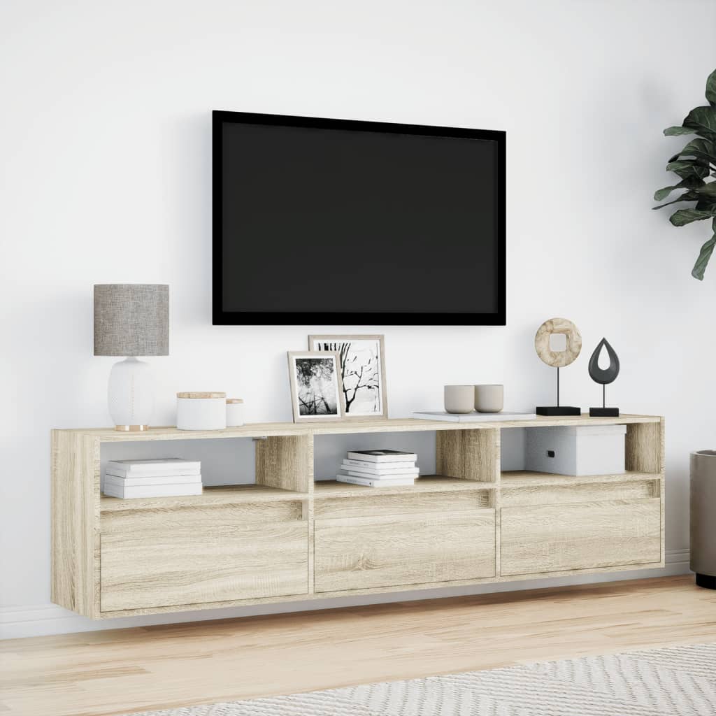 Dulap TV de perete cu lumini LED, stejar sonoma, 180x31x45 cm GartenMobel Dekor