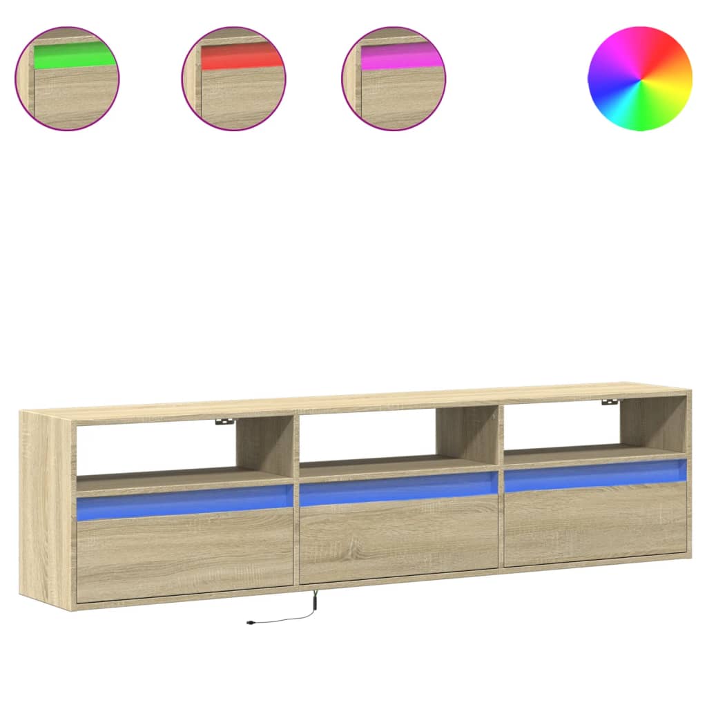 Dulap TV de perete cu lumini LED, stejar sonoma, 180x31x45 cm GartenMobel Dekor