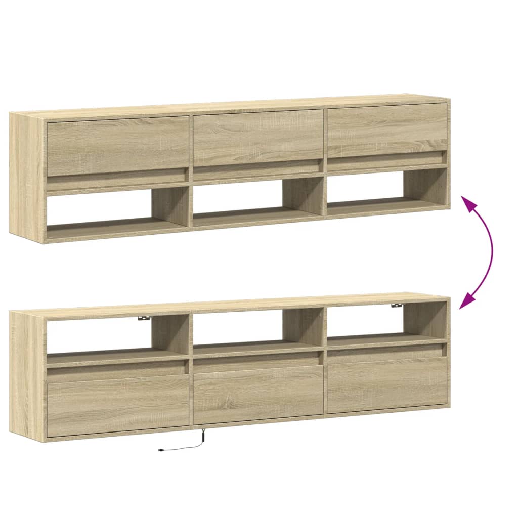 Dulap TV de perete cu lumini LED, stejar sonoma, 180x31x45 cm GartenMobel Dekor