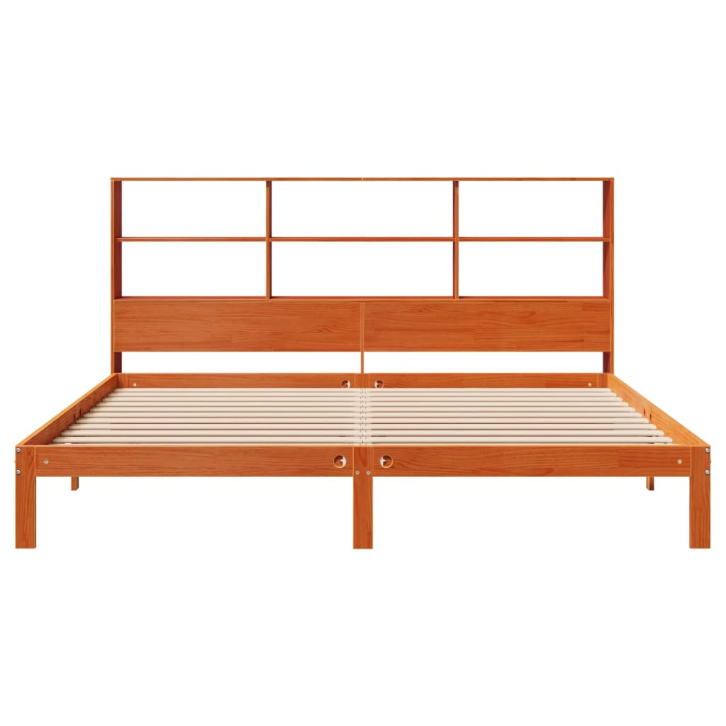 Pat cu bibliotecă fără saltea maro 180x200 cm lemn masiv de pin GartenMobel Dekor