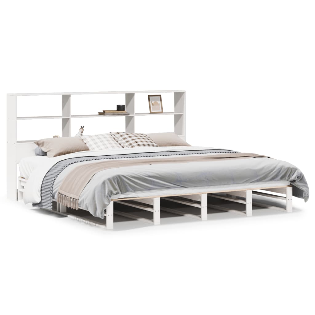 Pat cu bibliotecă fără saltea, alb, 180x200 cm, lemn masiv GartenMobel Dekor