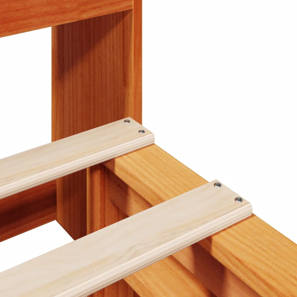 Pat cu bibliotecă fără saltea maro ceruit 135x190 cm lemn masiv GartenMobel Dekor