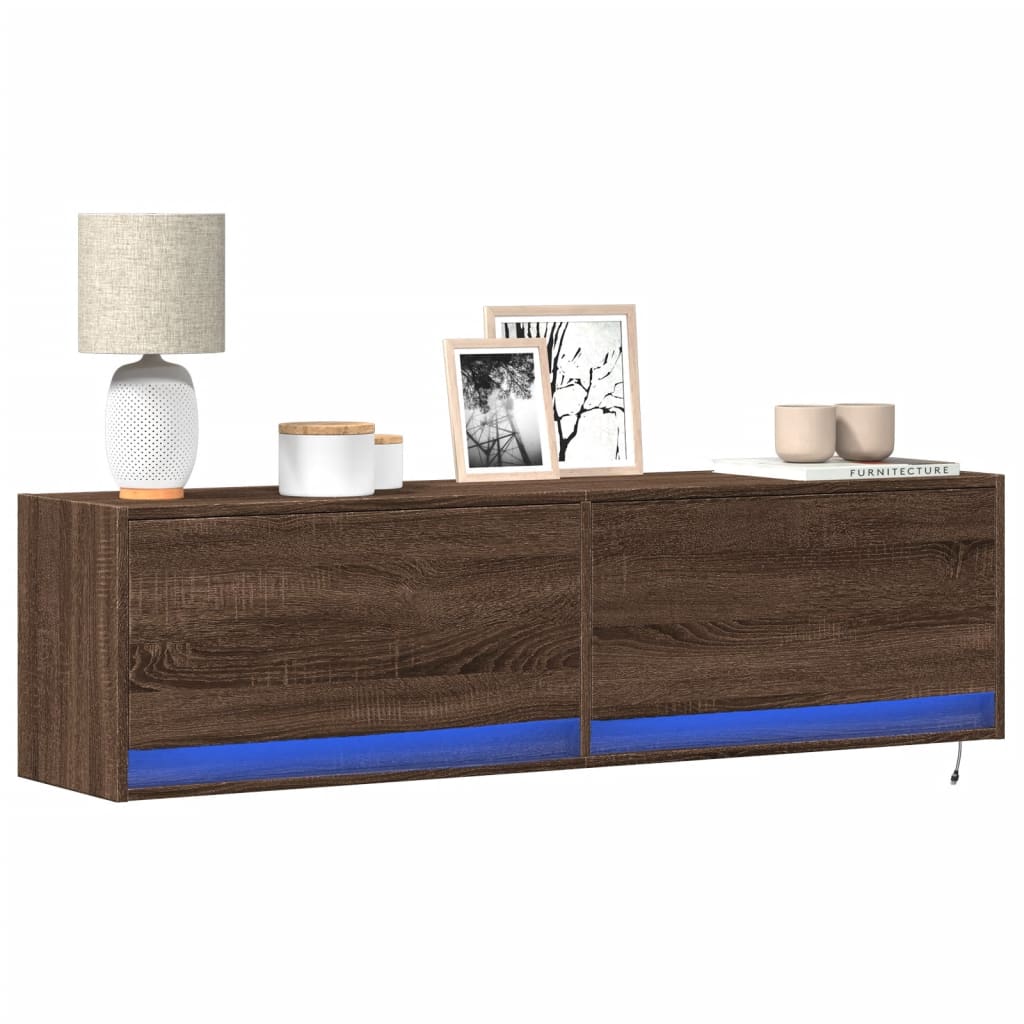 Comodă TV de perete cu lumini LED, stejar maro, 140x31x38 cm GartenMobel Dekor
